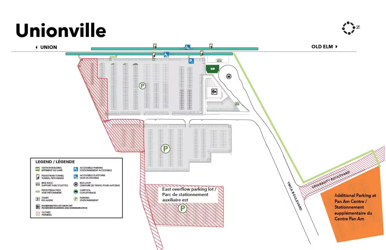 Map showing closure at Unionville GO station.